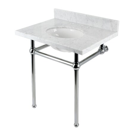 Kingston Brass 30 Console Sink with Brass Legs 8Inch, 3 Hole, Marble WhitePolished Chrome KVBH3022M81